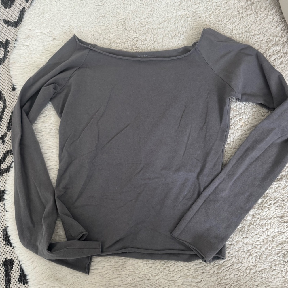 Brandy Melville Charcoal Gray Boatneck Long-Sleeve Top